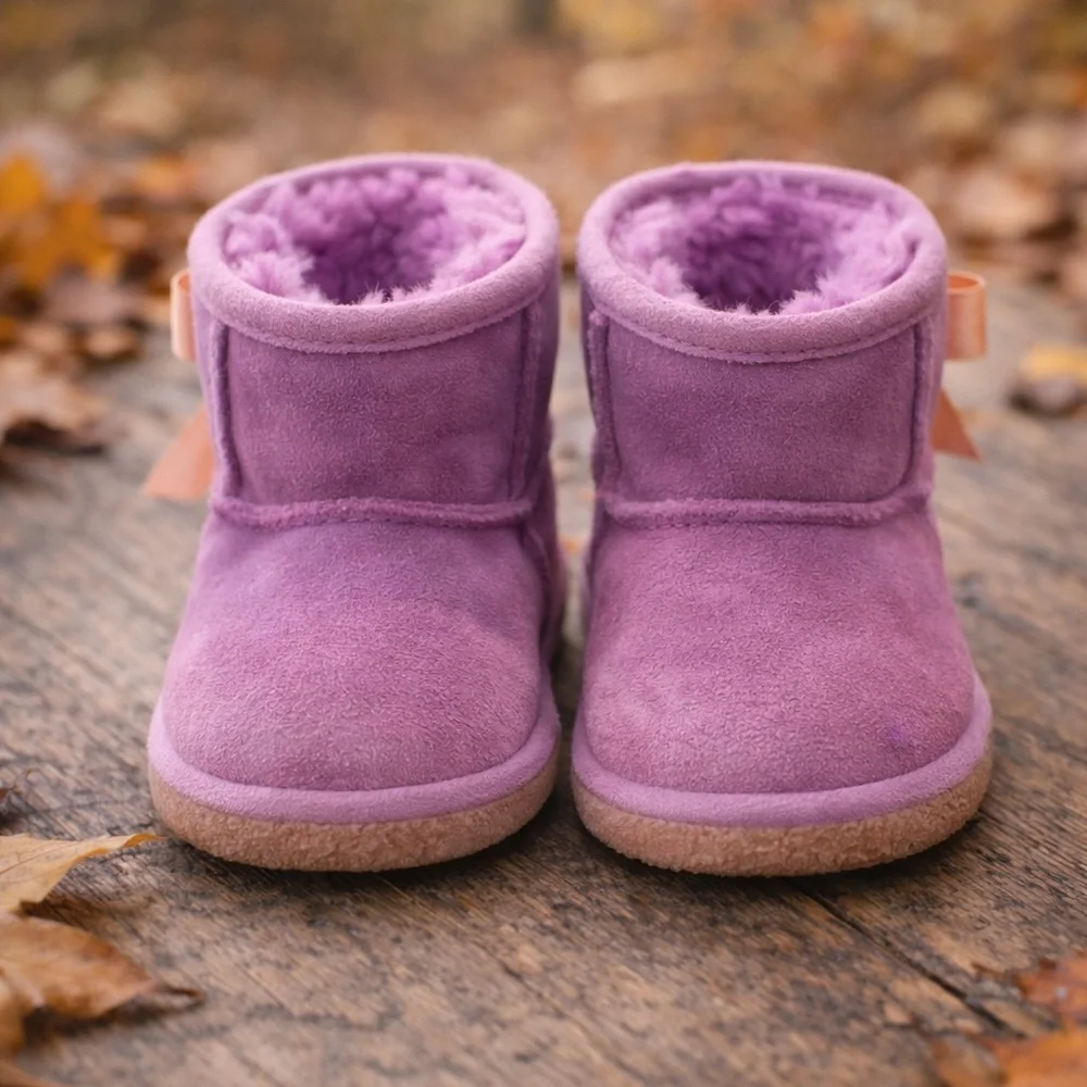 UGG Toddler Suede Boots Faux Fur Lined Bow Back Size 4/5